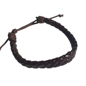 Braided Brown Adjustable Leather Bracelet Handmade Knot Closure Boho Western
